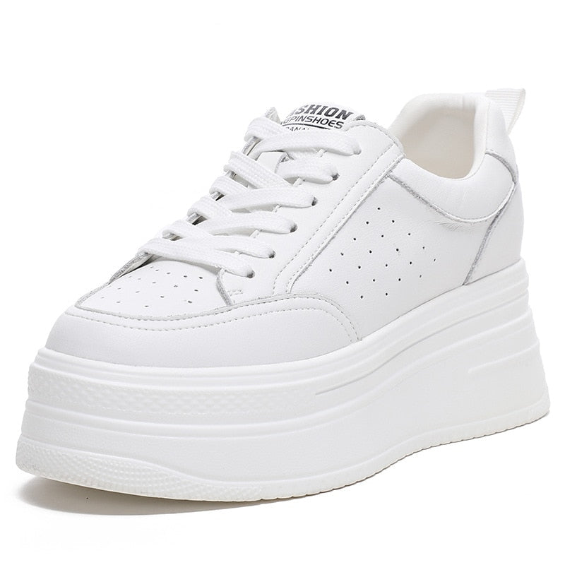 Fujin 8cm Genuine Leather Women Casual Shoes Chunky Sneakers Platform Wedge