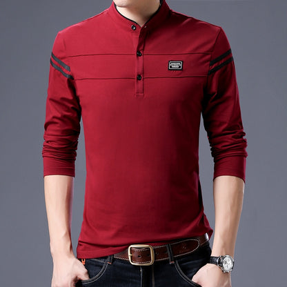 Men Mandarin Collar Long Sleeve T Shirts Trend Slim Cotton Korean