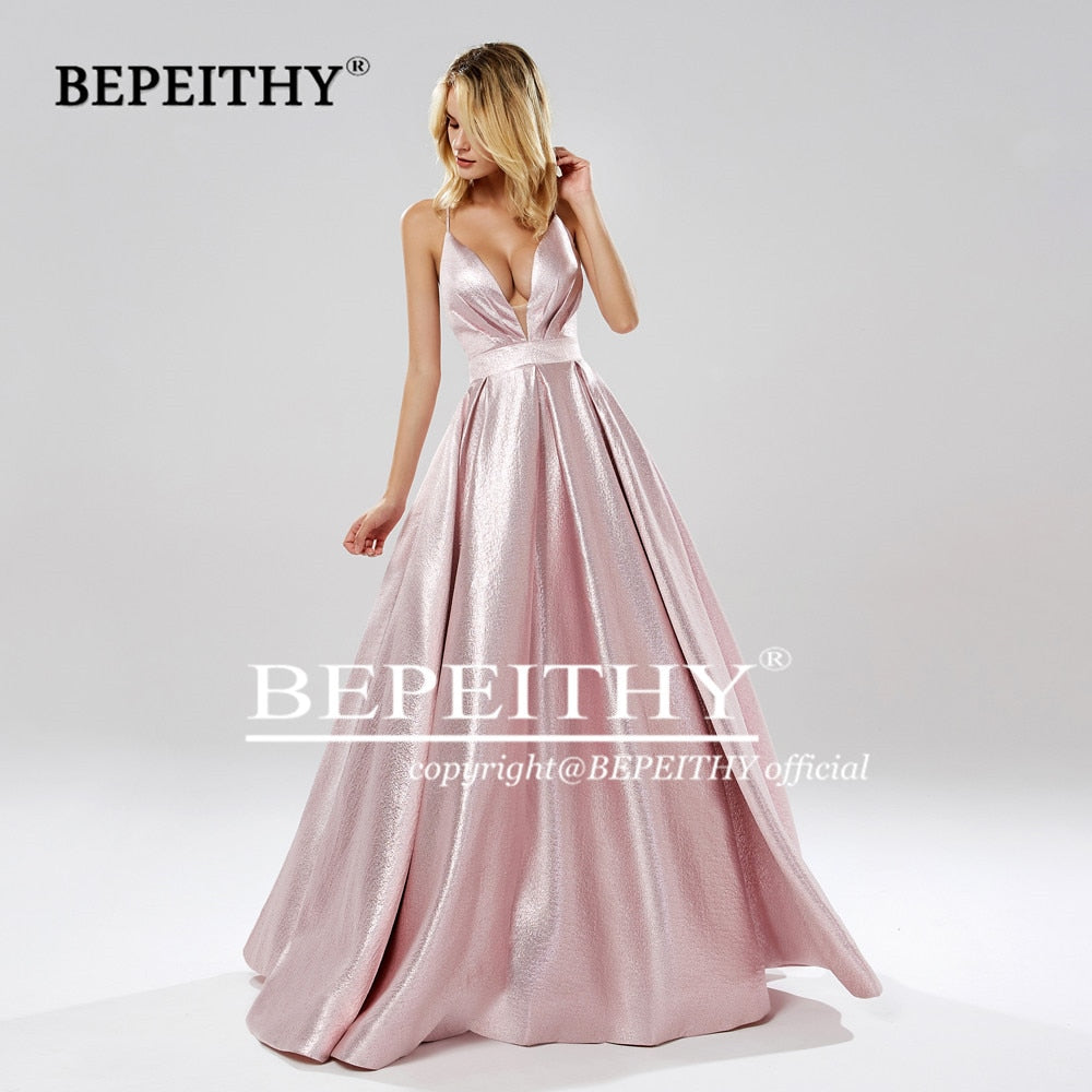 Homecoming Dresses: V Neck A Line Gray Long Prom Dresses Backless