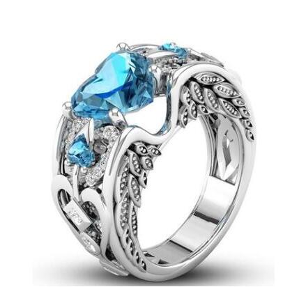 Classic 5 Color Authentic with Stamp Ring Multicolor Love Heart Zircon Plata Ring