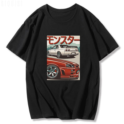 JDM T Shirt for Men CRX Initial D Japan Style Retro 90s Del Sol 100% Cotton Short