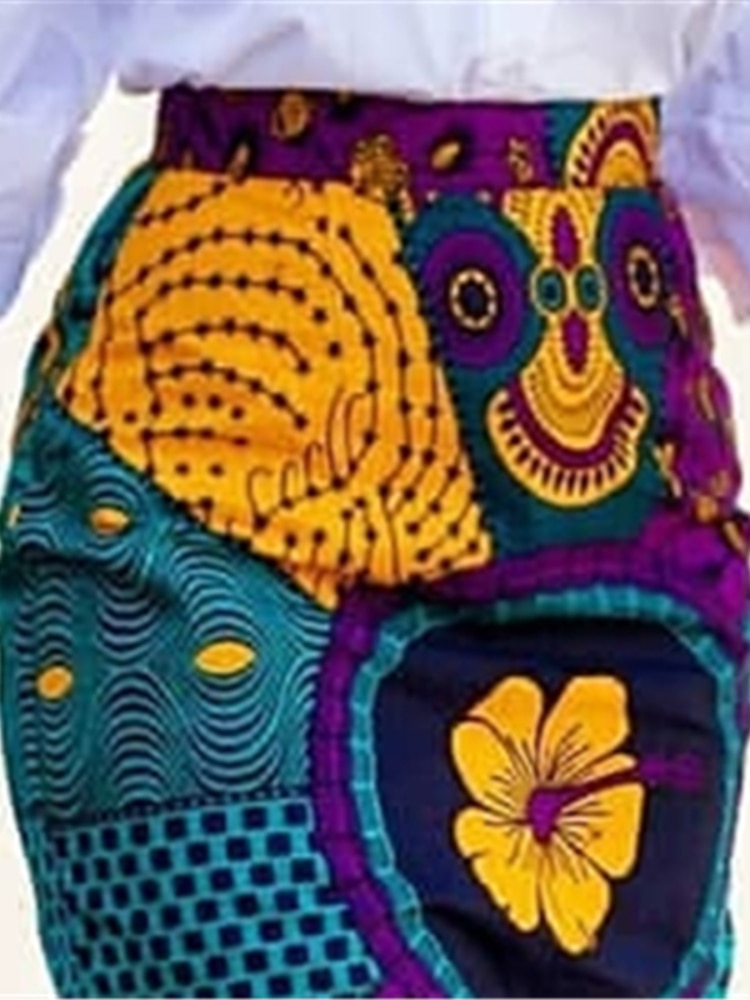 Women Summer Print Skirt Vintage Floral African Fashion High Waist Tassel Classy