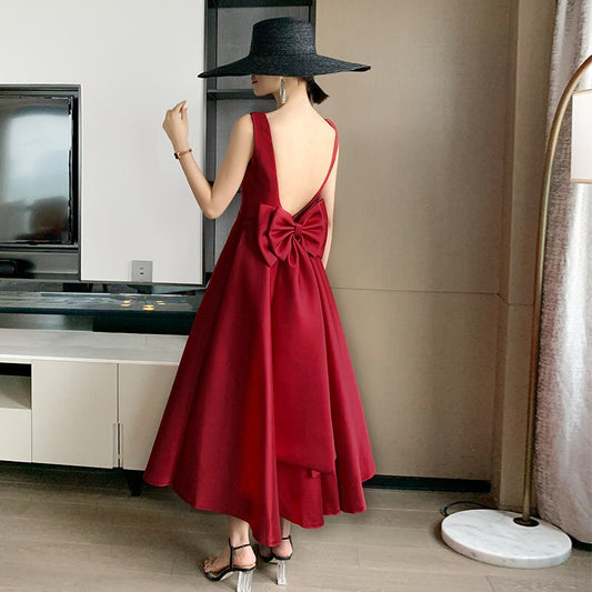 Homecoming Dresses: Gown With Bow Elegant Women Robe Black Prom Dress