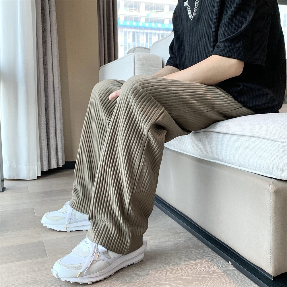 Summer 3-color Pleated Pants Men Fashion Oversized Ice Silk Pants Men