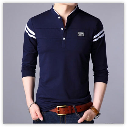 Men Mandarin Collar Long Sleeve T Shirts Trend Slim Cotton Korean