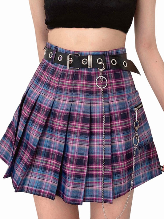 Plaid Skirt Women Punk y2k High Waist Mini Tennis Skirts Uniform Chain