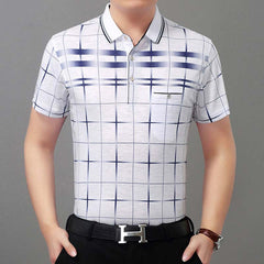 Polo Shirt Men Short Sleeve Polos Shirts Plaid Slim Fit Mens Pol