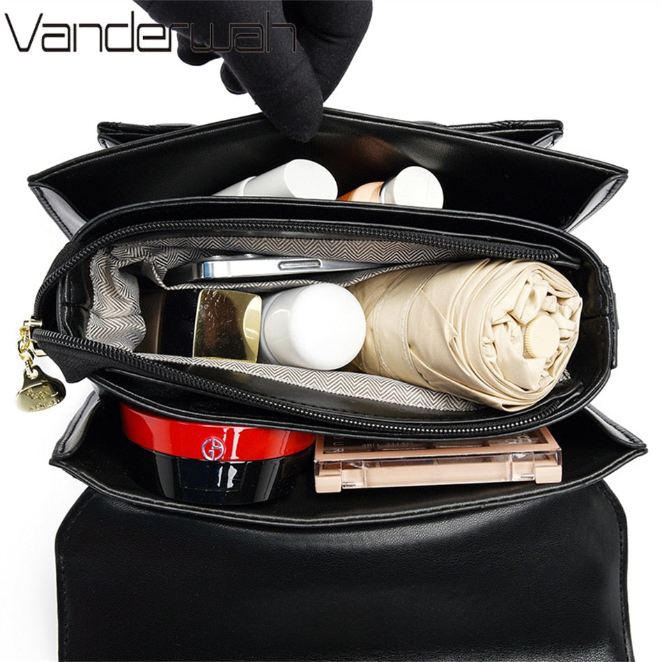 Luxury Women 3 Layers Handbags High Quality Designer Soft Leather Crossbody