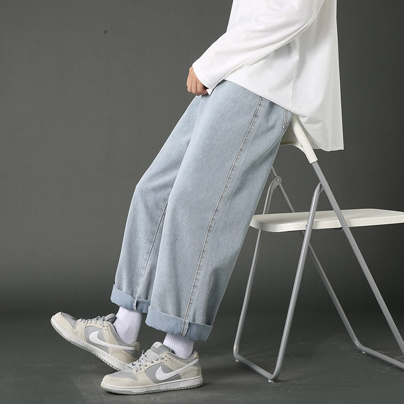 Street Casual Loose Jeans Men Korean Fashion Loose Straight