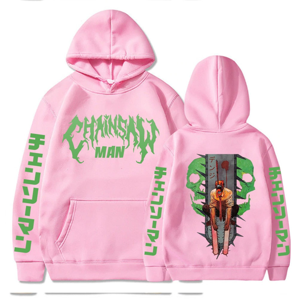 Japan Anime Chainsaw Man Hoodies Gothic Cartoon Double-sided Print Oversized