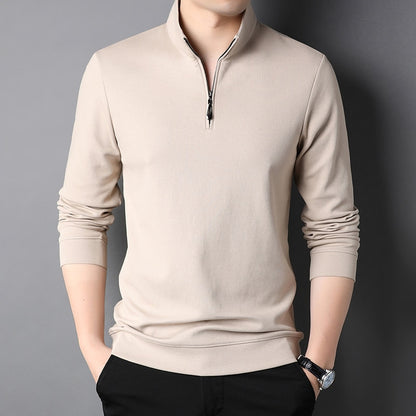 Fashion Brand Luxury Zipper Polo Shirt Men Casual Plain Korean Solid Color Long