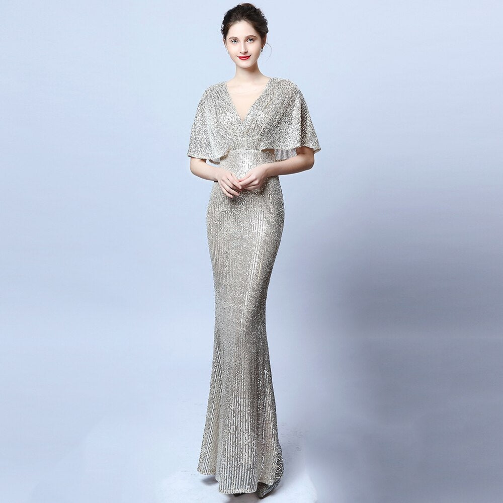Evening wear Dresses: O-neck Evening Dress V-Back Formal Dress for Women