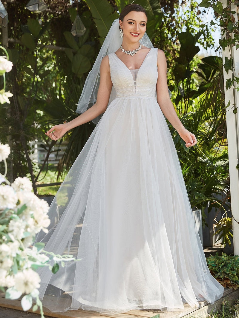 White Bridesmaid Dresses: Wedding Dresses Deep V-neck Backless Sleeveless
