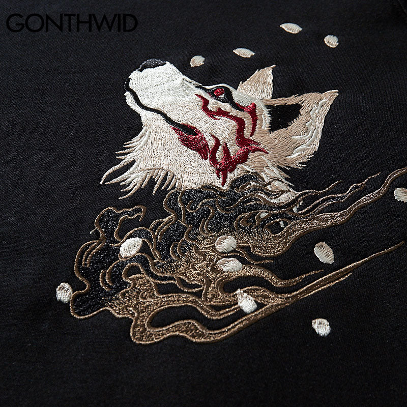 Japanese Streetwear Hoodie Hip Hop Sweatshirt Embroidered