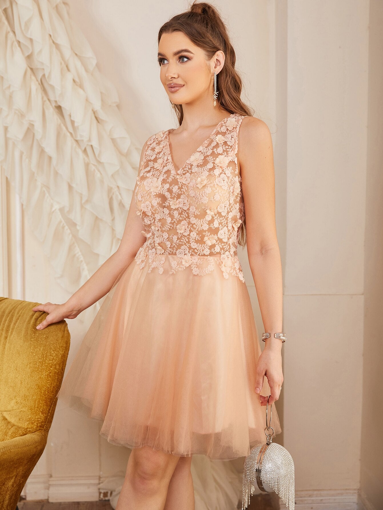 Homecoming Dresses: Pink Prom Dresses For Women Backless Short V Neck Lace