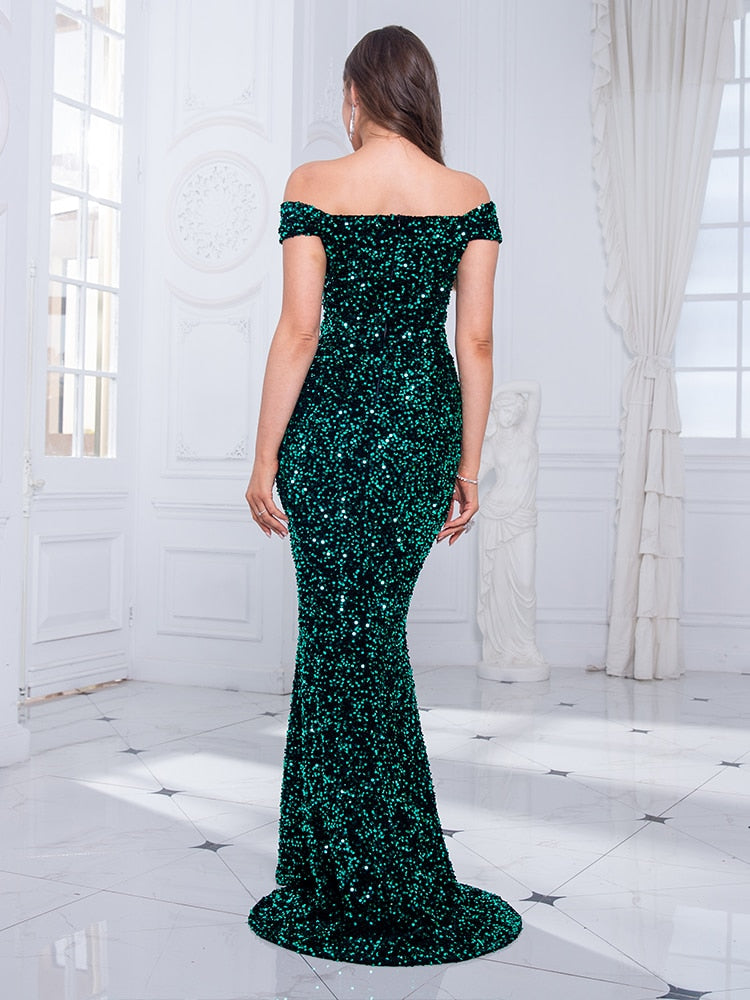 Evening wear Dresses: Off The Shoulder Mermaid Evening Gown Red Stretchy Velvet