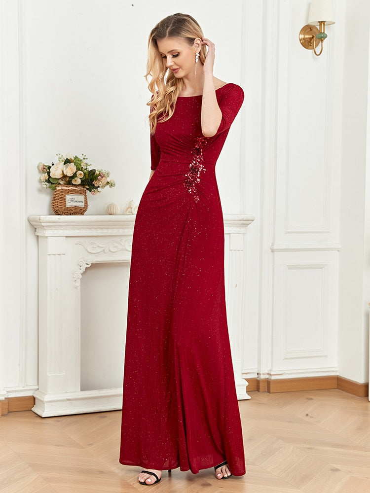 Evening wear Dresses: Long O-neck Mermaid Short Sleeves Gown