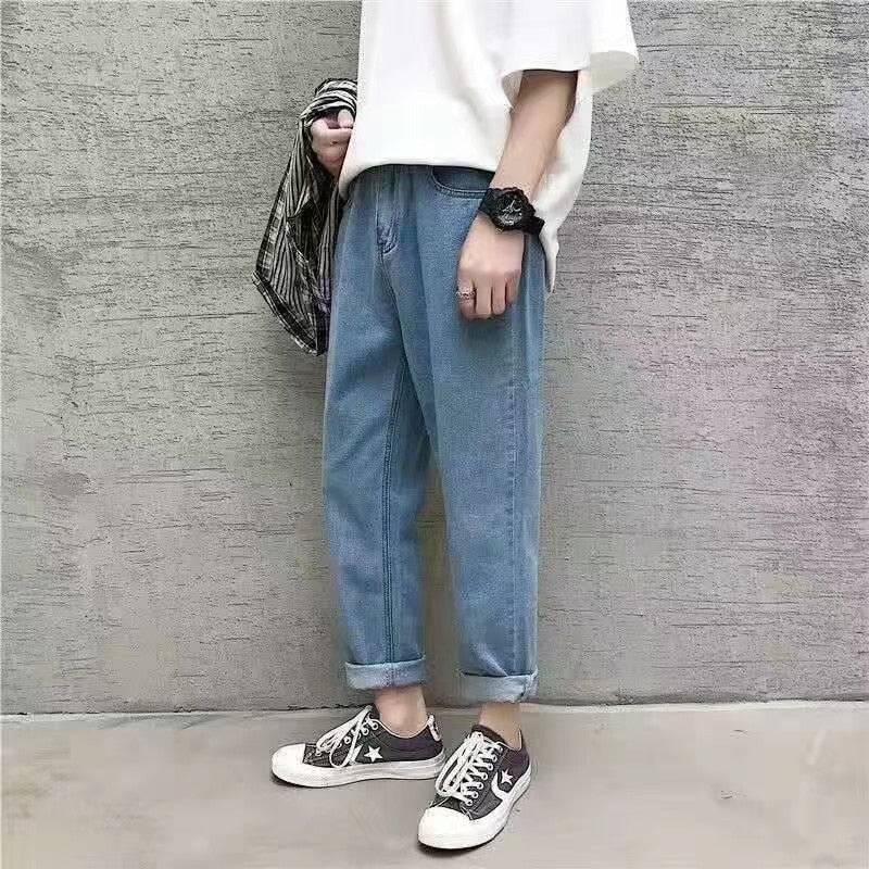 Y2K Retro Embroidered Denim Trousers Men High Street Wide Leg Pants