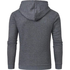 Men Hoodies Long Sleeve Plaid Jacquard Pullover Drawstring Solid Tracksuit