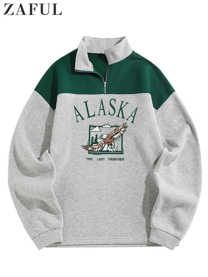 Fleece Hoodie for Men ALASKA Graphic Eagle Printed Sweatshirt