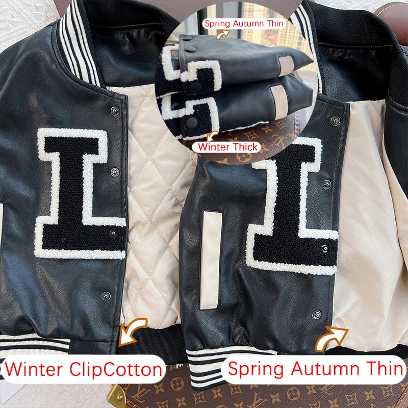 Leather Children Jacket Letter Jacket for Girls Cotton Coat for Girls