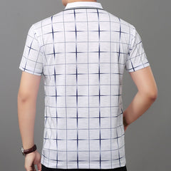 Polo Shirt Men Short Sleeve Polos Shirts Plaid Slim Fit Mens Pol