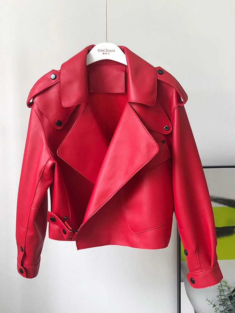 Fashion Faux Soft Leather Jacket Women Loose PU Leather Short Coat One