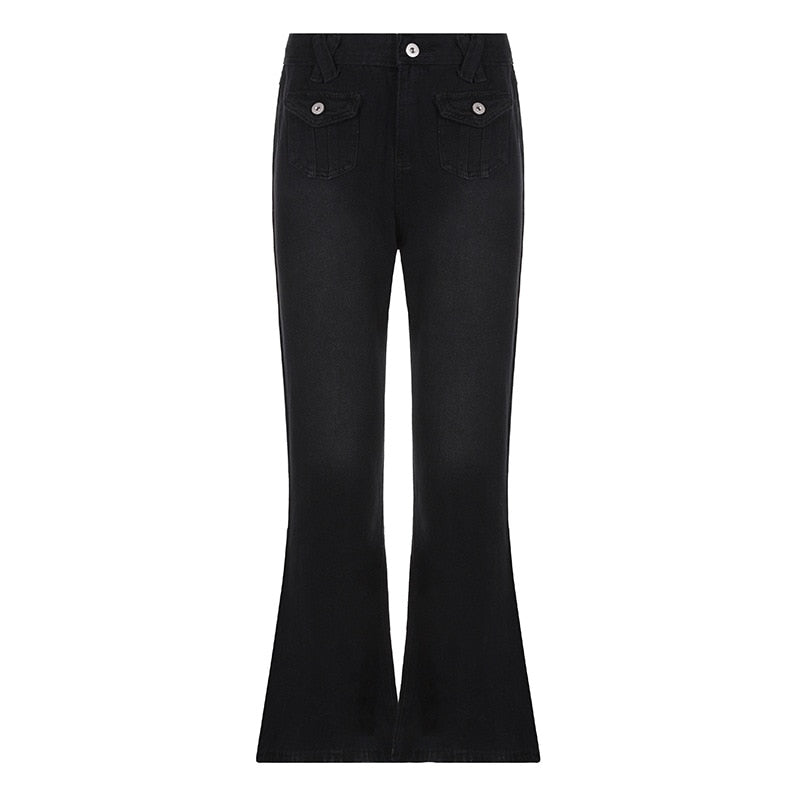 Low Waist Denim Jeans women Vintage Cute Chic Straight Pants wide leg
