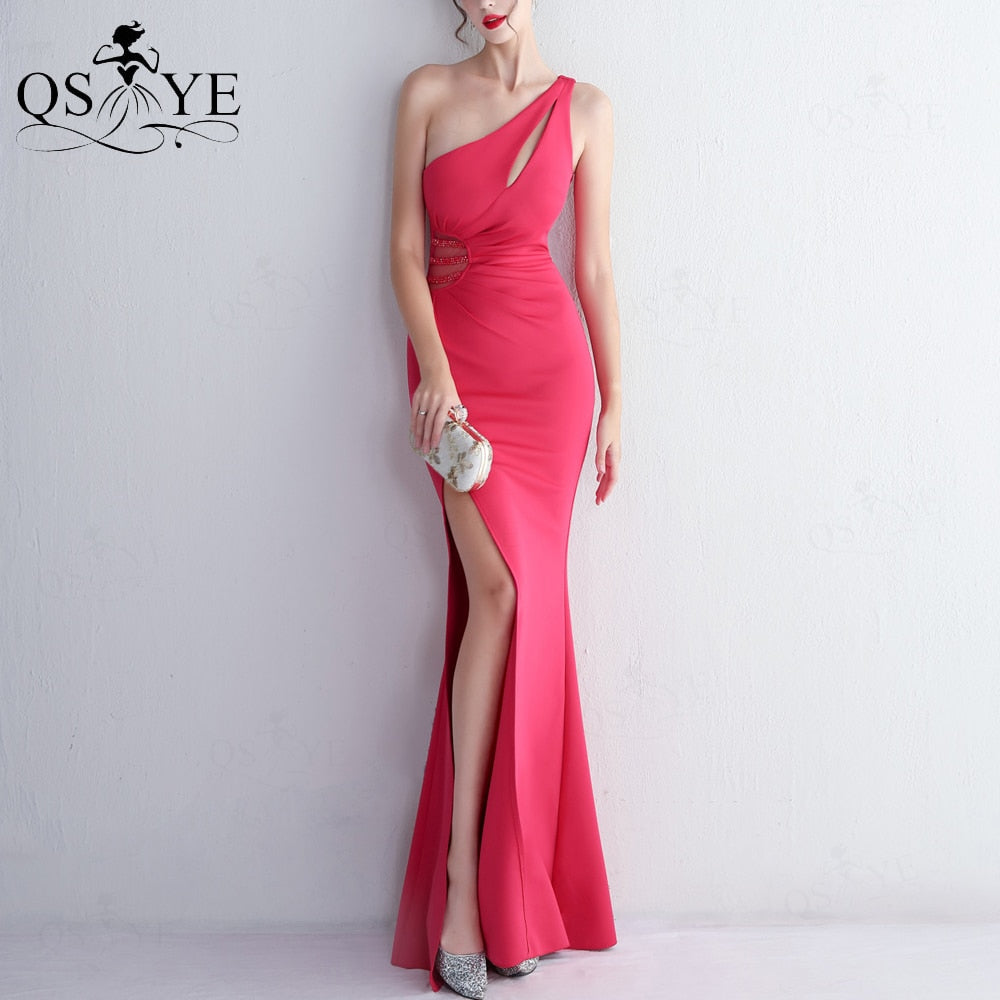 Homecoming Dresses: One Shoulder Wedgwood Prom Dresses Beaded Waist Split