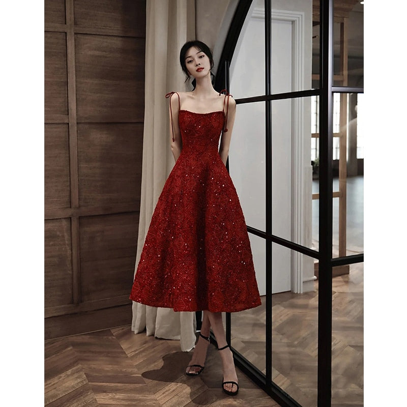 Homecoming Dresses:Strap Women Prom Dress Elegant Sequins A-Line Birthday