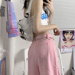 Baggy Pink Jeans Women Kawaii Korean Fashion Oversize