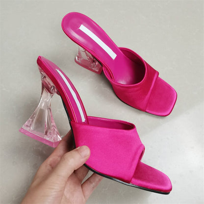 Women Fashion Shoes Super High Heel Slippers Square Toe Strange Style