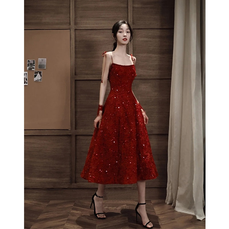 Homecoming Dresses:Strap Women Prom Dress Elegant Sequins A-Line Birthday