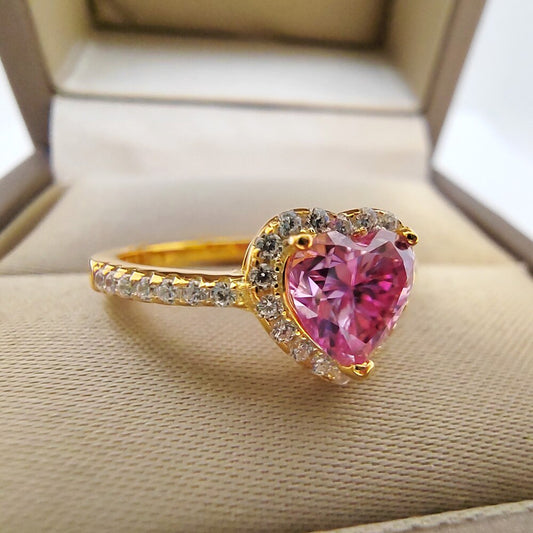 Heart Shaped Gold Ring Pink Moissanite 2CT 8MM with Certificate