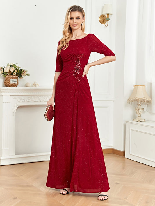 Evening wear Dresses: Long O-neck Mermaid Short Sleeves Gown