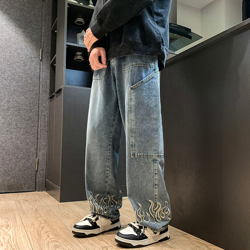 Personality Embroidery Men Baggy Jeans Streetwear