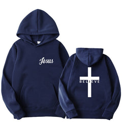 Men Believe Cross Jesus Printed Hoodies Man Design Drawstring Hoodie