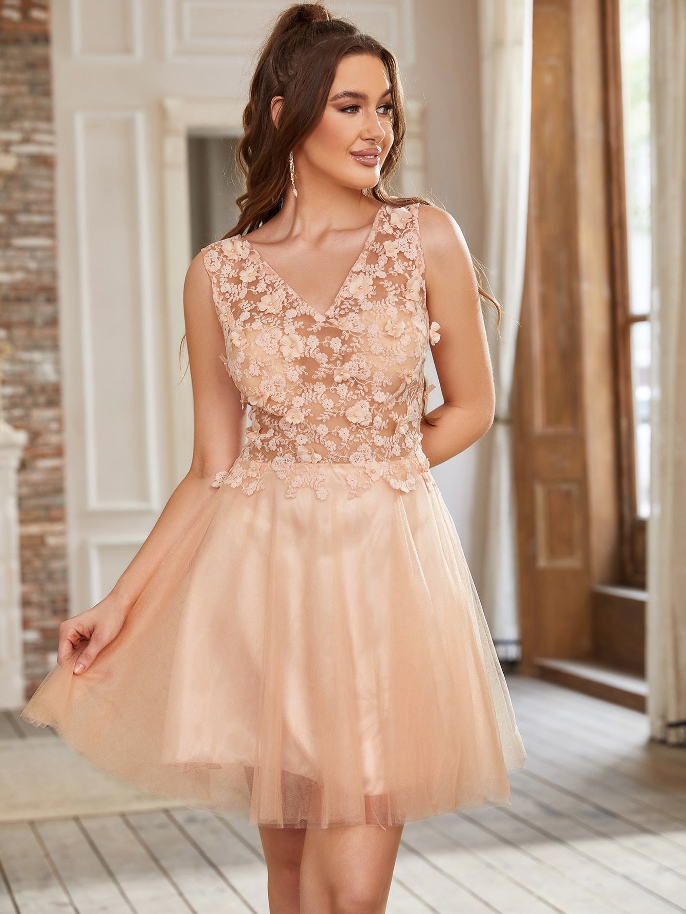 Homecoming Dresses: Pink Prom Dresses For Women Backless Short V Neck Lace