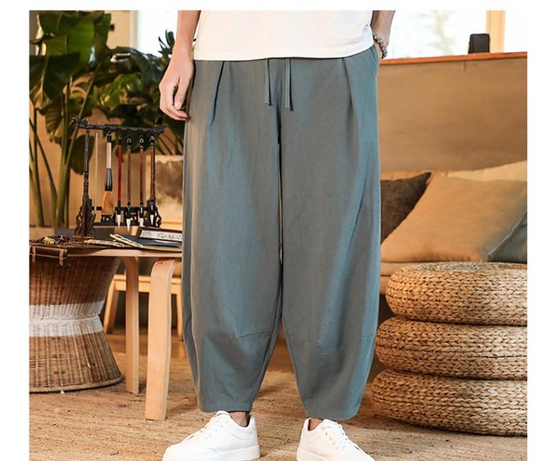 Japanese Loose Men Cotton Linen Pants Male Summer Breathable