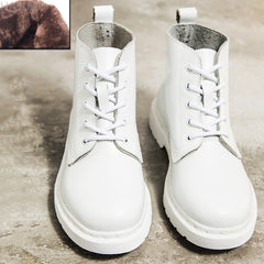 Genuine Leather Boots Women White Ankle Boots Motorcycle Boots Female