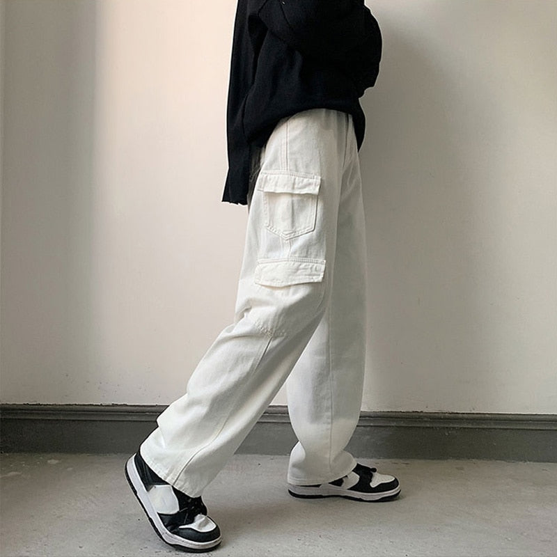 Baggy Men Jeans Straight Cargo Pants Spring Autumn Fashion Vintage Blue Denim