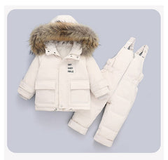 Children Snowsuit Winter Baby Down Jacket Jumpsuit Parka Real Fur