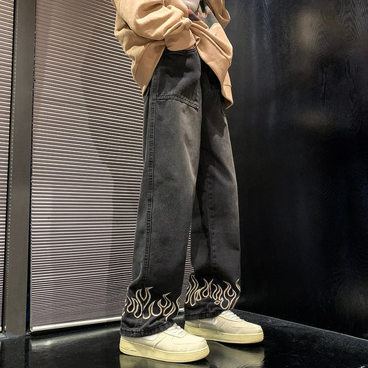 Personality Embroidery Men Baggy Jeans Streetwear