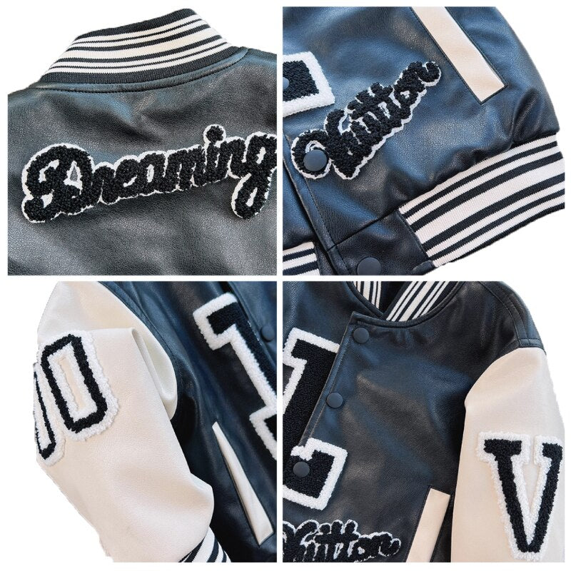 Leather Children Jacket Letter Jacket for Girls Cotton Coat for Girls