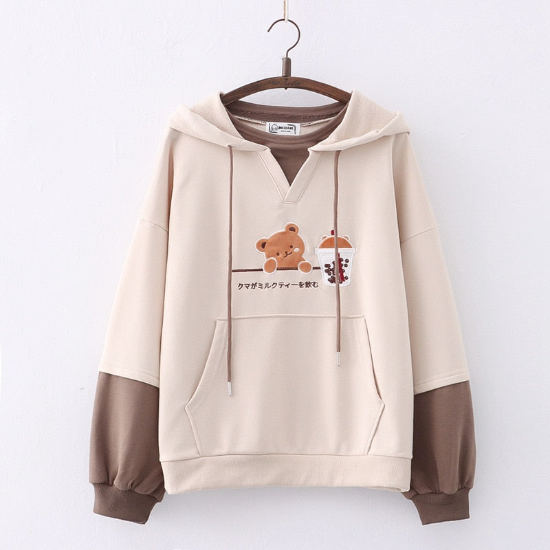 Fashion Women Hoodies Winter Clothes Kawaii Fleece Cute Bear Anime