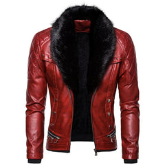 Design Motorcycle Bomber Add Wool Leather Jacket Men Autumn Turn