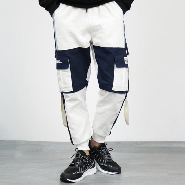 Hip Hop Joggers Men Letter Ribbons Cargo Pants Pockets Track Tactical Casual