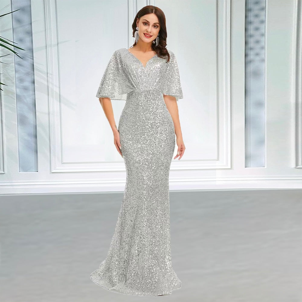 Evening wear Dresses: Evening Night Dresses for Women V Neck Mermaid