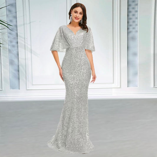 Evening wear Dresses: Evening Night Dresses for Women V Neck Mermaid