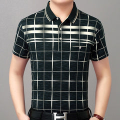 Polo Shirt Men Short Sleeve Polos Shirts Plaid Slim Fit Mens Pol